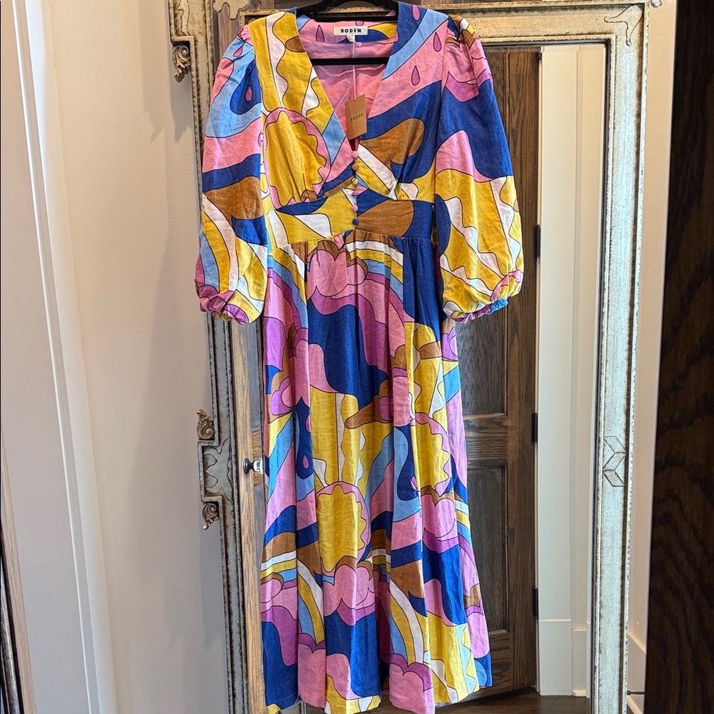 Boden Colorful Abstract Midi Dress